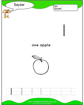 okul öncesi 1 sayısı çizgi çalışması